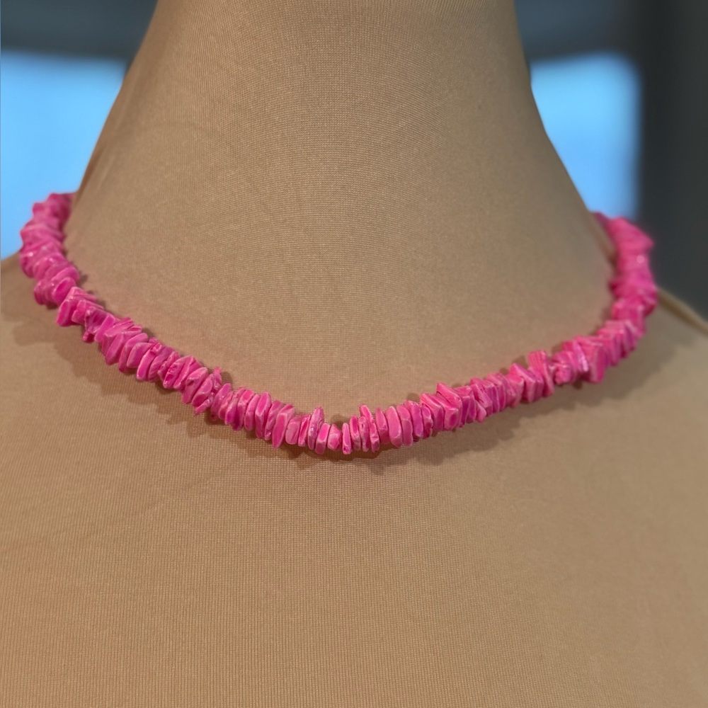Pink Puka Shell Chip Necklace Beach Surfer Choker.